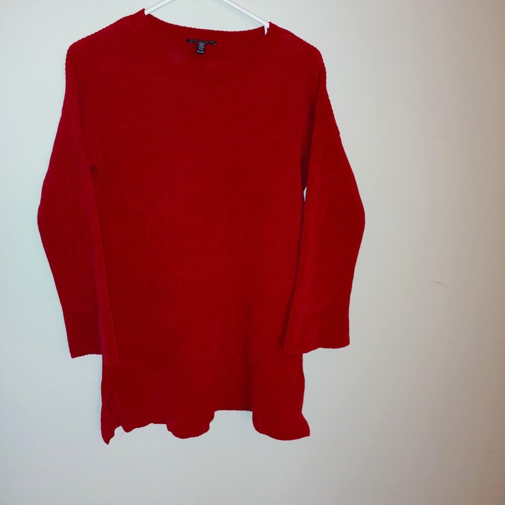Eileen Fisher Italian Yarn 100% Organic Cotton Ribbed Velvet Sweater Sz PM Red